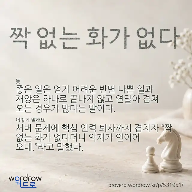 “짝 없는 화가 없다” 글씨와 뜻·예문이 완성된 속담 영상 포스터