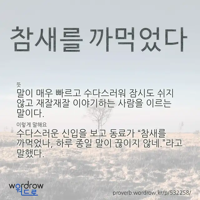 “참새를 까먹었다” 글씨와 뜻·예문이 완성된 속담 영상 포스터