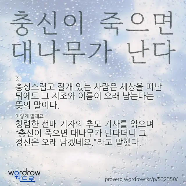 “충신이 죽으면 대나무가 난다” 글씨와 뜻·예문이 완성된 속담 영상 포스터