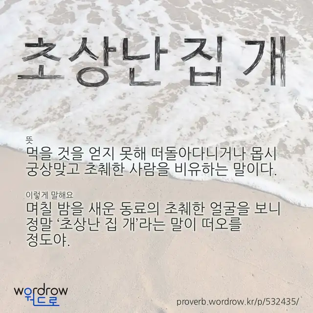 “초상난 집 개” 글씨와 뜻·예문이 완성된 속담 영상 포스터