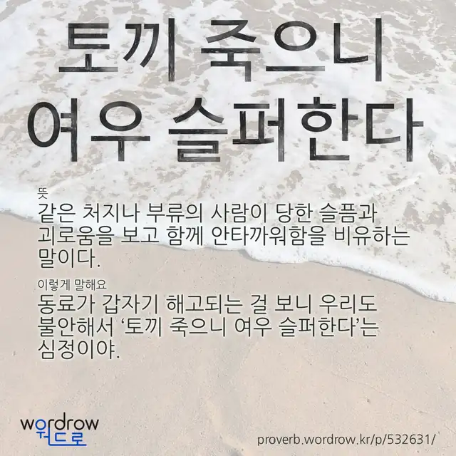 “토끼 죽으니 여우 슬퍼한다” 글씨와 뜻·예문이 완성된 속담 영상 포스터