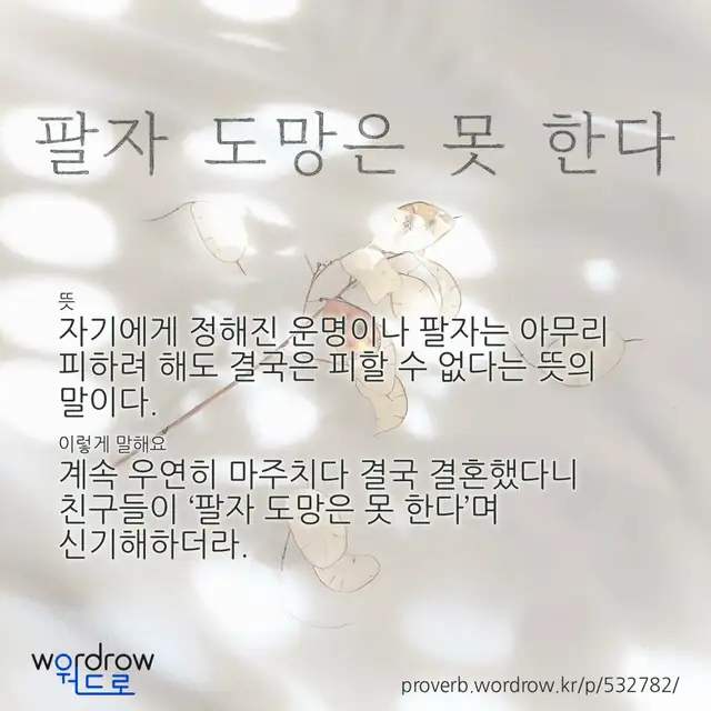“팔자 도망은 못 한다” 글씨와 뜻·예문이 완성된 속담 영상 포스터