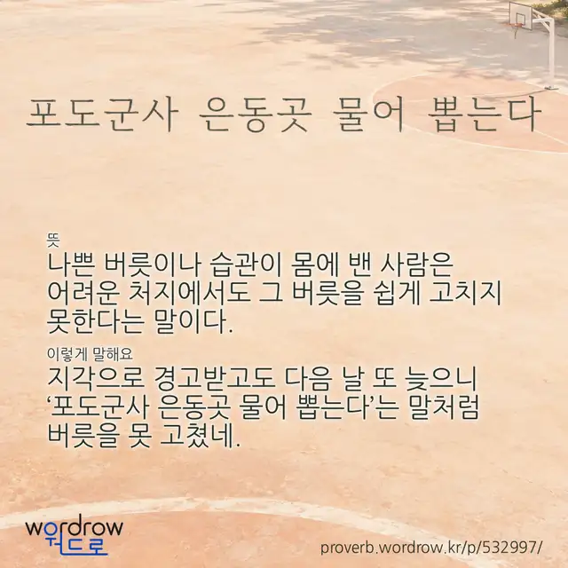 “포도군사 은동곳 물어 뽑는다” 글씨와 뜻·예문이 완성된 속담 영상 포스터