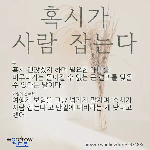 “혹시가 사람 잡는다” 글씨와 뜻·예문이 완성된 속담 영상 포스터
